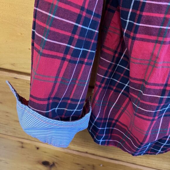 Tommy Hilfiger Button Up Flannel Shirt Womens Size XL Red Plaid Roll Tab Sleeve - Picture 3 of 5